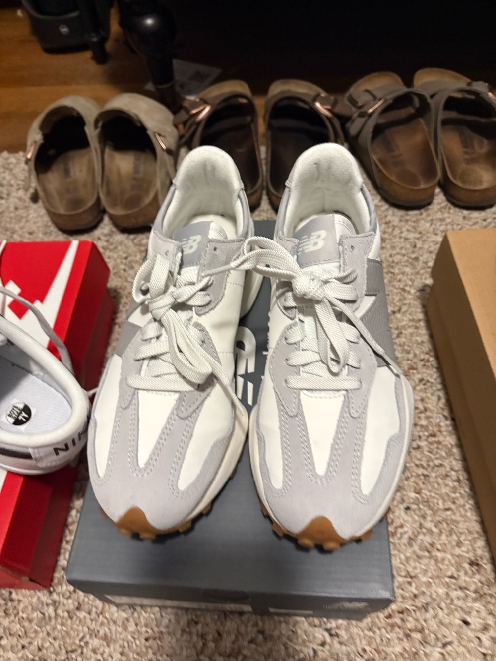 New Balance Sneakers in White & Gray with Gum Outsole
